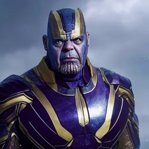 Image similar to Rowan Atkinson as Thanos in avengers infinity war