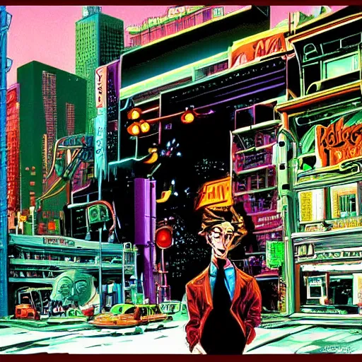 Prompt: a portrait of a character in an urban environment by Ralph Bakshi