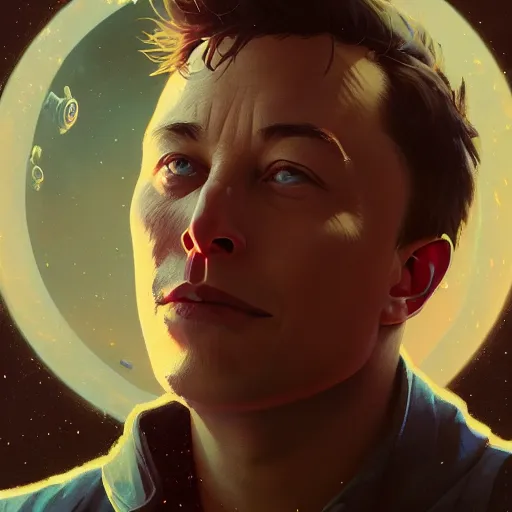 Image similar to Highly detailed portrait of Elon Musk, unreal engine, fantasy art by Greg Rutkowski, Loish, Rhads, ferdinand knab, Makoto Shinkai and Lois van baarle, ilya kuvshinov, rossdraws, Tom Bagshaw, alphonse mucha, global illumination, radiant light, detailed and intricate environment