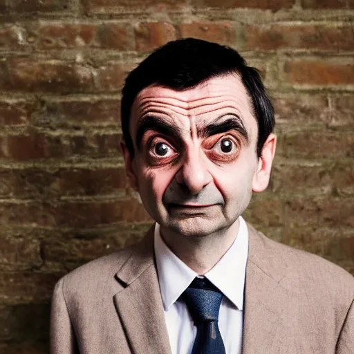 Image similar to A portrait mr bean elizabeth teams up with a teenage mr bean, perfect faces, 50 mm, award winning photography