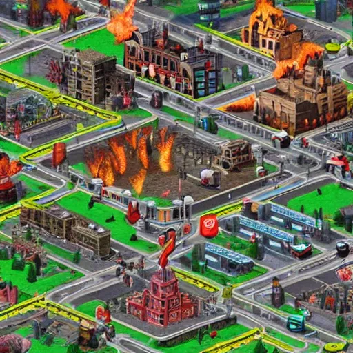 Image similar to simcity but it's a city in hell