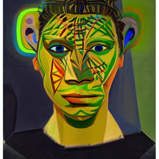 Prompt: Intricate five star Lizard Facial portrait by Pablo Picasso, oil on canvas, high detail, matte finish, high contrast, 3d depth, masterpiece, vivid colors, artstationhd