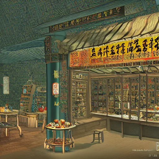 Image similar to a beautiful hyperdetailed interior render of roasted string hotpot elementary small shop, from china, with merchant logo, simply style, fine delicate structure, chinese style, victo ngai, 4 k hd