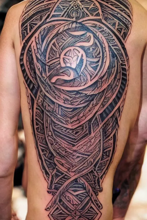 Image similar to a tribal tattoo made of thin swirling light streaks and ornate flowing light streams and smooth particle effects, unreal engine