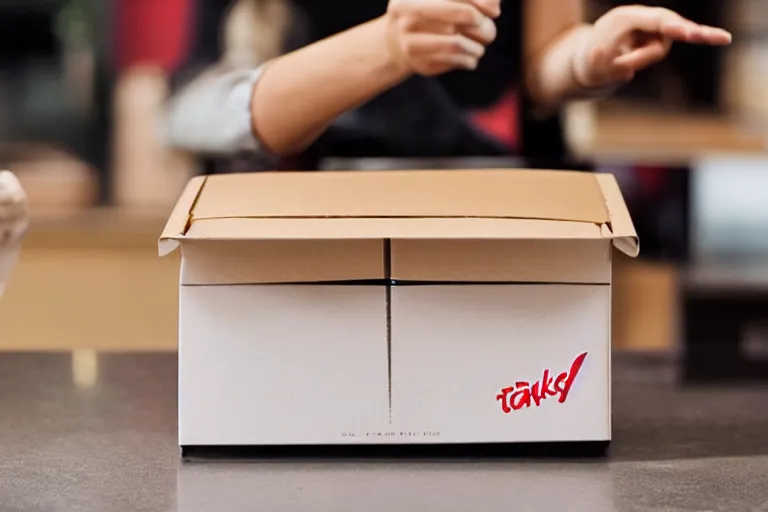 Image similar to a talking takeout box, arguing with a customer
