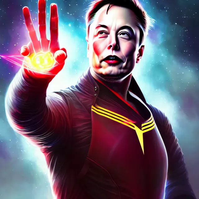 Prompt: elon musk power warrior with light powers, highly detailed, 4 k, hdr, smooth, sharp focus, high resolution, award - winning photo, artgerm, photorealistic