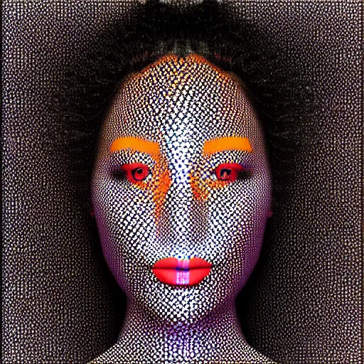 Image similar to a beautiful female face made of illusory motion dazzle camouflage perlin noise optical illusion