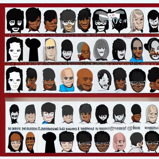 Prompt: character design sheets for camp black face, single michael jackson, michael jackson, michael jackson, michael jackson, michael jackson, michael jackson, michael jackson, michael jackson, ( ( ( mickey mouse ) ) ), nendroid, stephen bliss style