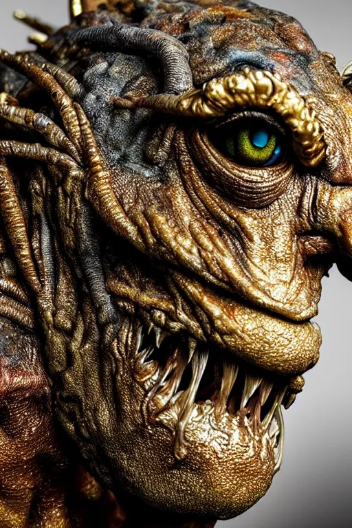 Prompt: photo taken of an epic intricate, ultra detailed, super realistic gritty, lifelike sculpture of a nightmarish hellish creature created by weta workshop, zoomed in shots, photorealistic, sharp focus, white wall coloured workshop, cold, f 0. 4, face centred, golden ratio, golden hour