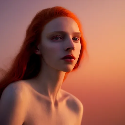 Prompt: photographic portrait of a stunningly beautiful renaissance female in soft dreamy light at sunset, red hair, fre kles, pale skin, contemporary fashion shoot, by edward robert hughes, annie leibovitz and steve mccurry, david lazar, jimmy nelsson, breathtaking, 8 k resolution, extremely detailed, beautiful, establishing shot, artistic, hyperrealistic, beautiful face, octane render