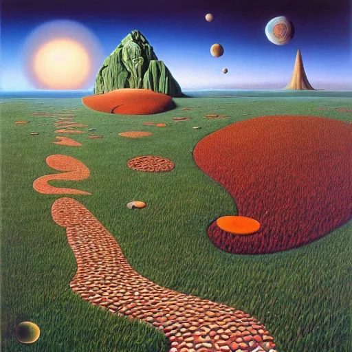 Image similar to the path less taken by jacek yerka, roger dean and salvadore dali w - 7 6 8