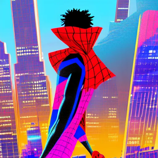 Prompt: new york city in the style of into the spiderverse, digital art, 8 k