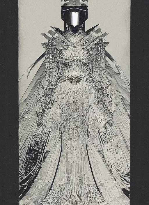Image similar to 2 d illustration, grained risograph, old wetplate portrait of a futuristic silver armored geisha district 9 cyborg, parallax, fractal, intricate, elegant, highly detailed, subsurface scattering, by jheronimus bosch and moebius louis jacques mande daguerre and szukalski