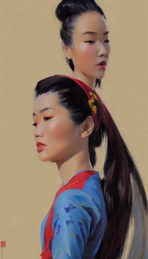 Prompt: greg manchess 6 panel comic of ao dai asian female, fighting asian male, asymmetrical, profile picture, organic painting, sunny day, matte painting, bold shapes, hard edges, street art, trending on artstation, by huang guangjian and ail elvgren and sachin teng