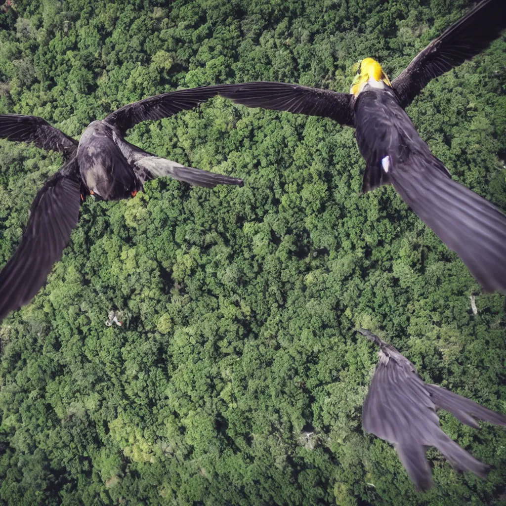 Image similar to pov on the back of a flying bird