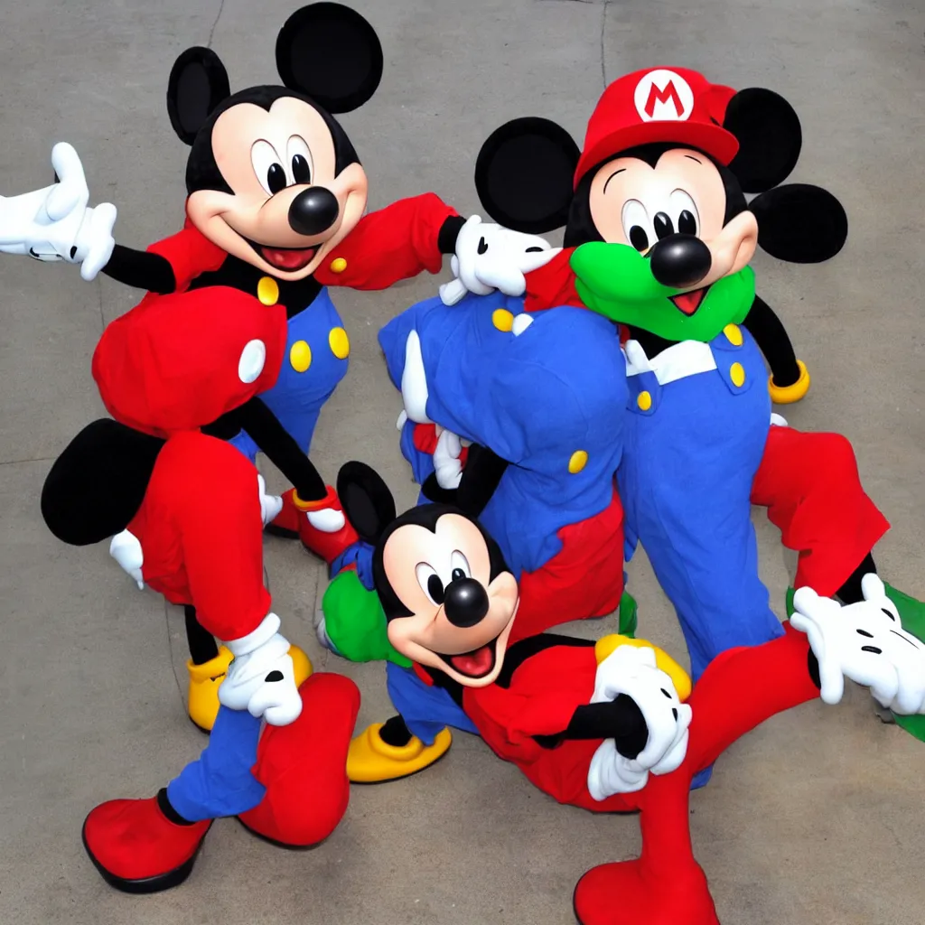 Prompt: mickey mouse & super mario hybrid