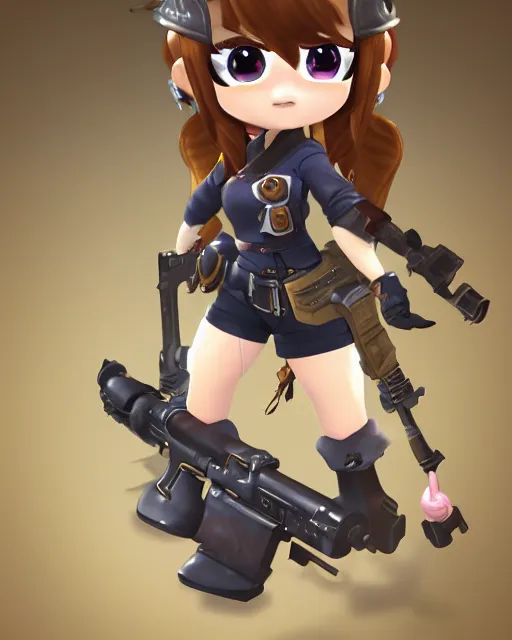 Prompt: katelynn mini cute style, highly detailed, rendered, ray - tracing, cgi animated, 3 d demo reel avatar, style of maple story, maple story gun girl, katelynn from league of legends chibi