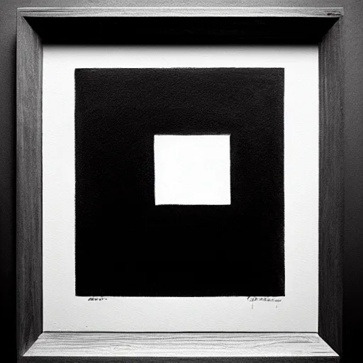 Image similar to a realistic charcoal drawing of a black square floating over the ocean in the style of Marco Tirelli