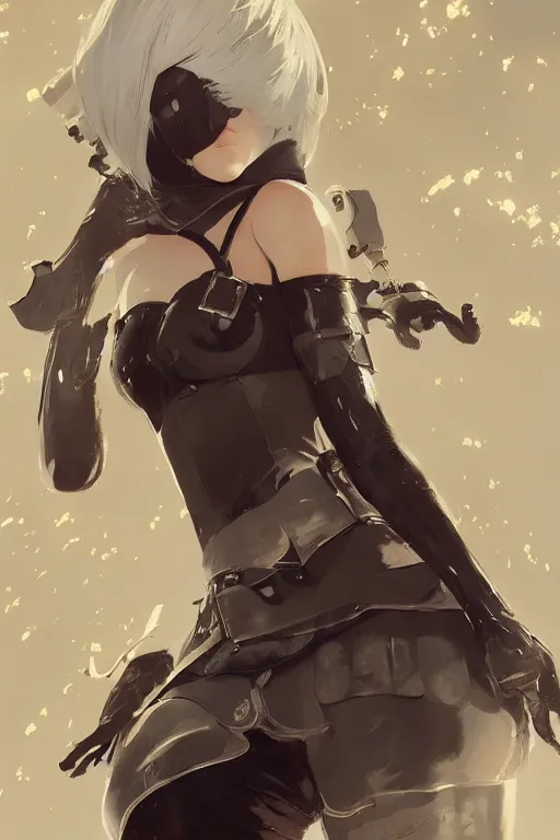 Image similar to a ultradetailed beautiful portrait panting of 2 b from nier automata, by conrad roset, greg rutkowski and makoto shinkai trending on artstation