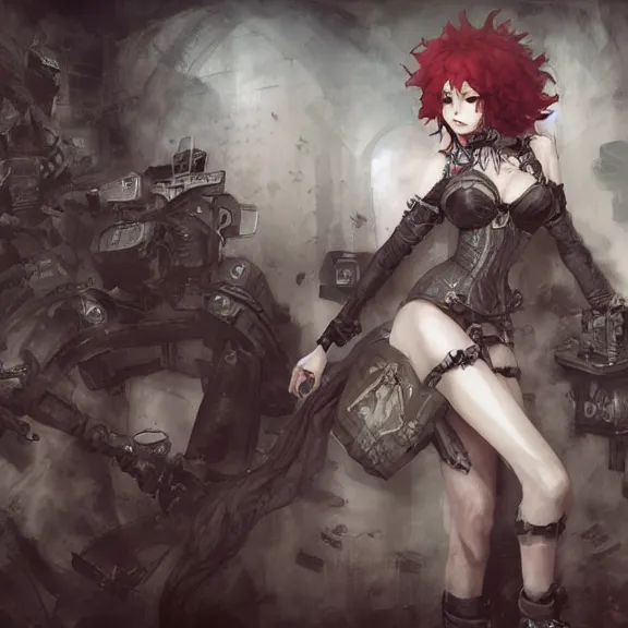 Image similar to christina hendricks!!! goth, tankoban, 4 k, tone mapping, akihiko yoshida, james jean andrei riabovitchev marc simonetti, yoshitaka amano, long hair, curly, h. hydrochaeri