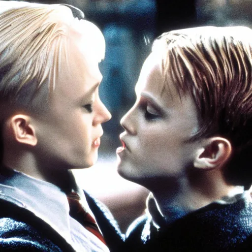 Prompt: harry potter kissing draco malfoy