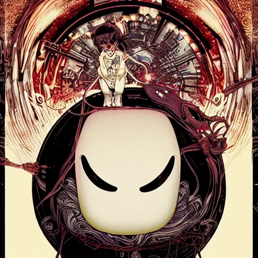 Image similar to portrait of crazy marshmello, symmetrical, by yoichi hatakenaka, masamune shirow, josan gonzales and dan mumford, ayami kojima, takato yamamoto, barclay shaw, karol bak, yukito kishiro