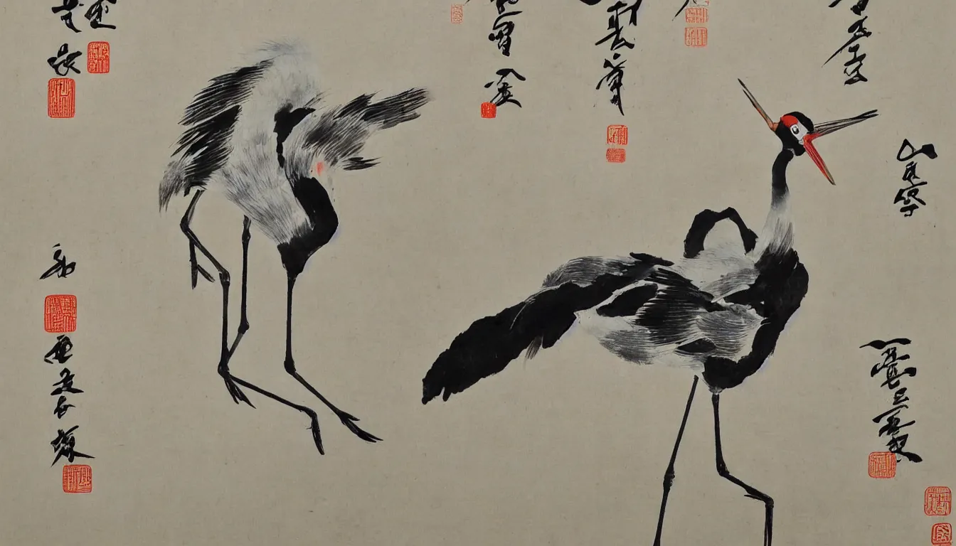 Image similar to traditional chinese painting of a crane