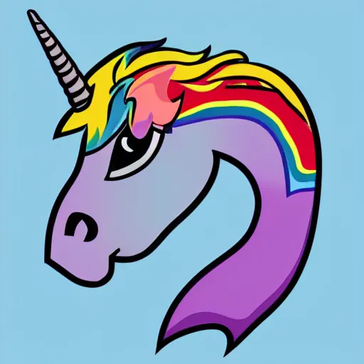 Prompt: Rainbow Ninja Unicorn profile picture for social media sites. Limited palette, crisp vector line