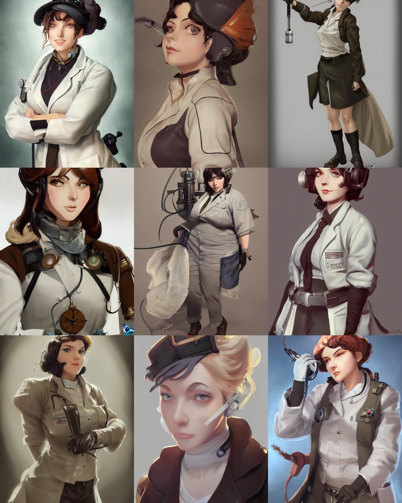 Prompt: A beautiful, slightly chubby female dieselpunk scientist in a lab coat, stubble, visualartzi, dieselpunk, anime, concept art by Karla Ortiz, James Paick, Charlie Bowater, Krenz Cushart, highly detailed, ultra detailed, ultra realistic, trending on artstation, cgstudio