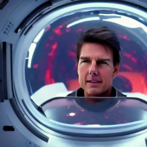 Image similar to Tom Cruise riding a spaceship in space. 8k. UHD. 4K. HQ.