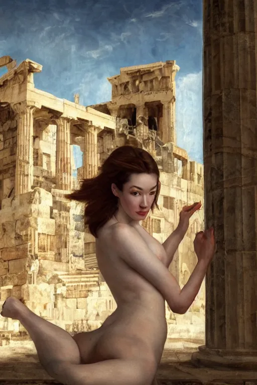 Image similar to stoya visits ancient athens, oil on canvas, intricate, 8 k highly professionally detailed, hdr, cgsociety