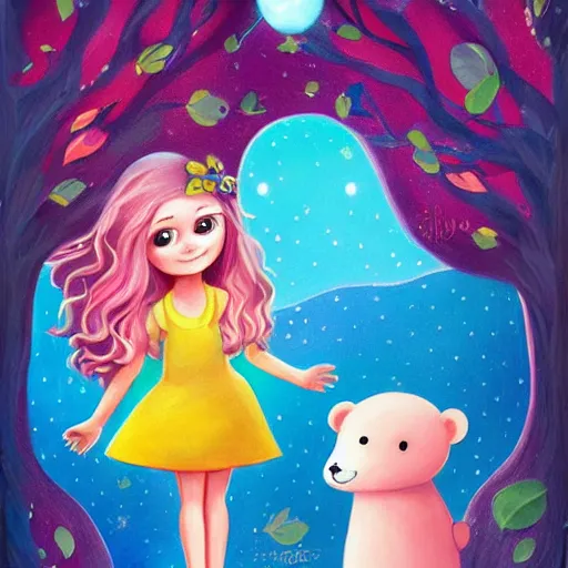 Image similar to a painting of a little girl and a bear, a storybook illustration by Jeremiah Ketner, deviantart contest winner, fantasy art, storybook illustration, digital illustration, deviantart hd