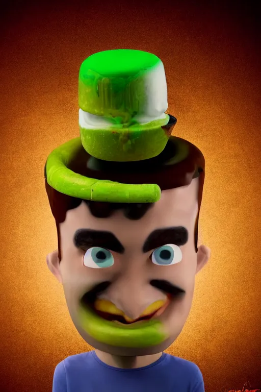 Image similar to 📷 jacksepticeye is soup, made of food, head portrait, dynamic lighting, 4 k