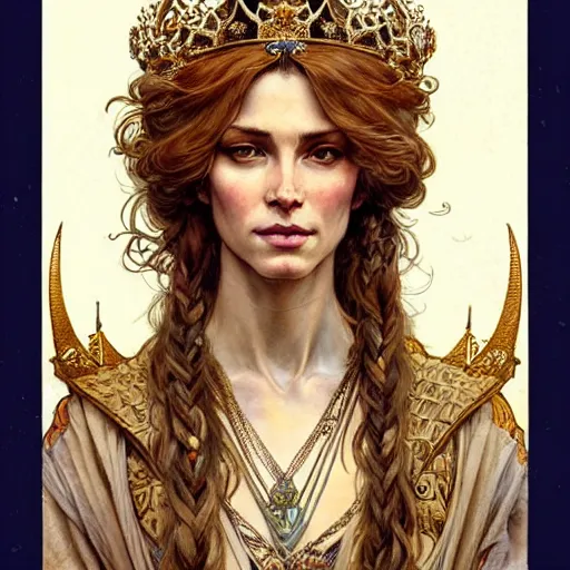 Image similar to highly detailed portrait of a majestic lioness queen as a beautiful woman. d & d, art by anton pieck and greg rutkowski and alphonse mucha and magali villeneuve. trending on artstation, intricate details, energetic composition, golden ratio, concept art, illustration, elegant art