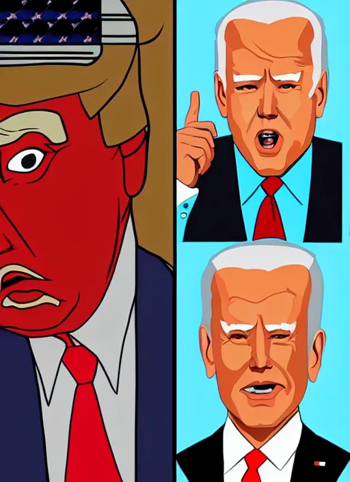 Image similar to : obama trump and biden as Twin Peaks character design