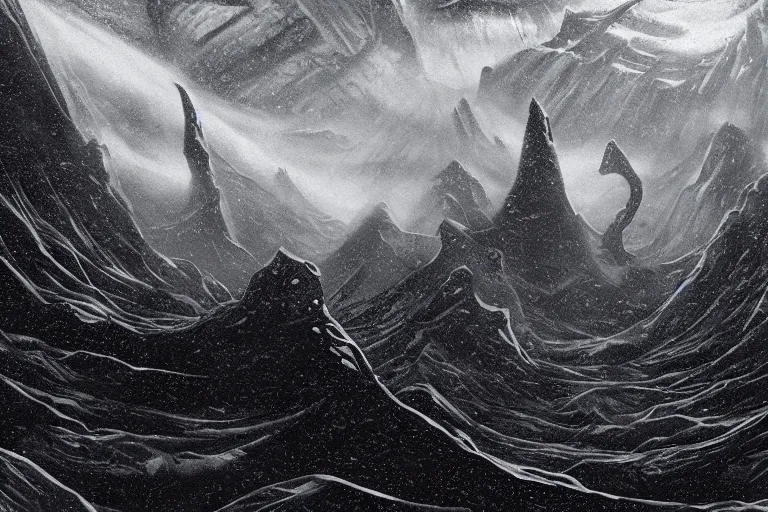 Prompt: Inside the mountains of Madness, illustration, lovecraft.