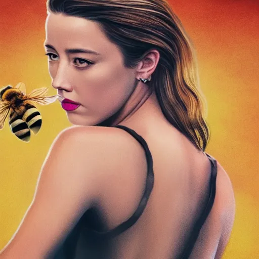 Image similar to Amber heard physically stepping on a bee, photorealism, fake