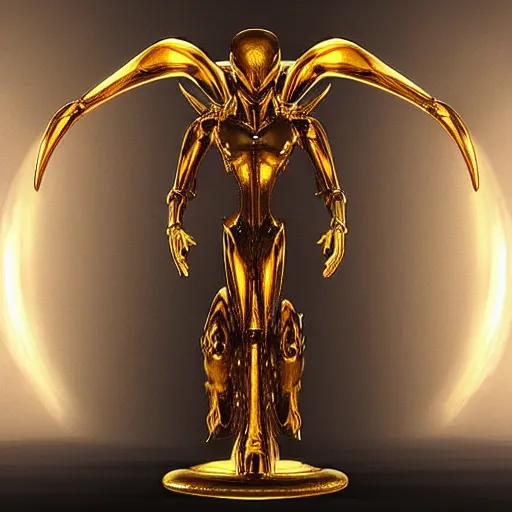 Image similar to “an alien golden statue in gothic style, concept art, dynamic light”