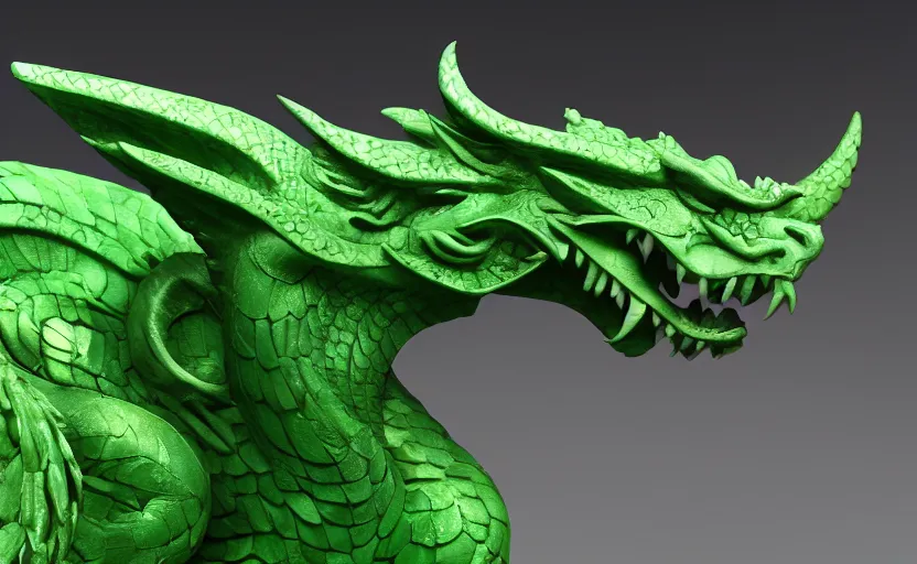 Image similar to statue of a dragon made of green jade, subsurface scattering, translucent, Dynamic Light and Shadows, Rendering, Redshift, 8k