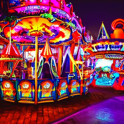 Prompt: creepy carnival at night no people
