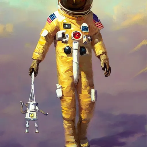 Image similar to a giraffe dressed like an astronaut walking on the moon, trending on artstation, art by greg manchess, guangjian, detailed digital art, artstation hd