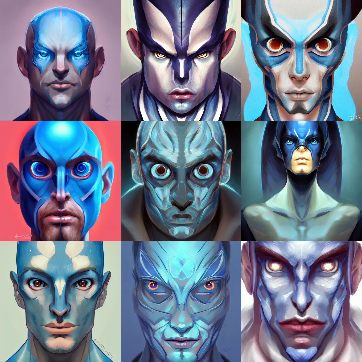 Prompt: symmetrical character concept portrait, blue fishman, digital painting, concept art, smooth, sharp focus, illustration, artgerm, wlop