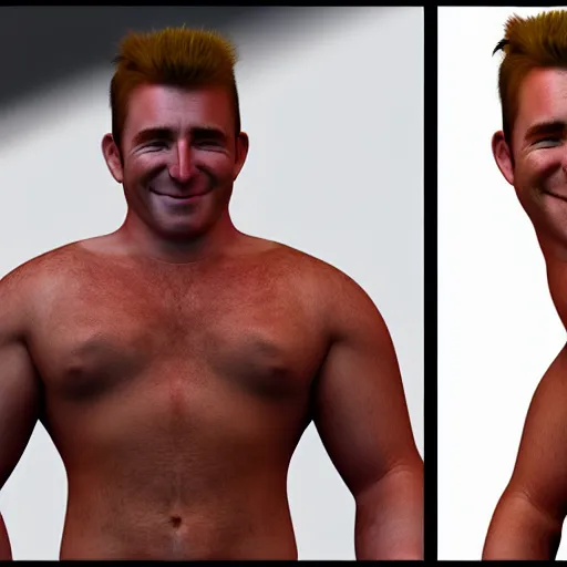 Image similar to concept art of billy herrington from Gachimuchi full round face, short smile, golden hour, medium shot, mid-shot, highly detailed, trending on Artstation, Unreal Engine 4k