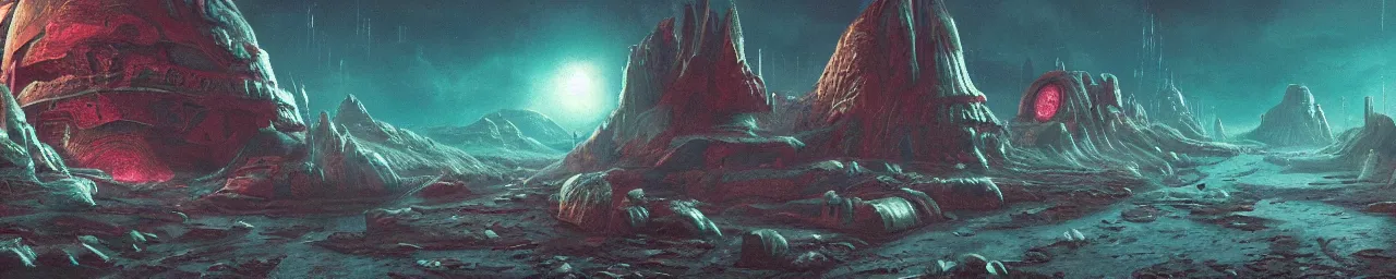 Image similar to an ultra detailed retro sci-fi alien fantasy landscape