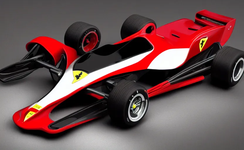 Prompt: retro futuristic ferrari formula 1 car inspired by ferrari 6 4 3, studio lighting,