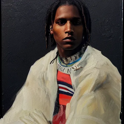 Image similar to asap rocky, oil on canvas, 1883