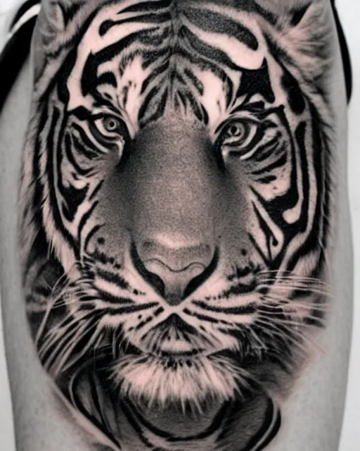 Image similar to a girl with a tiger hat tattoo, hyper realistic, hyper detailed, by eliot kohek