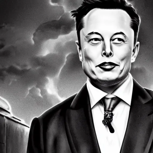 Prompt: elon musk dressed as a 1940s villain