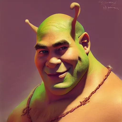Image similar to a beautiful painting of attractive shrek, art photography, rendered art, highly detailed painting by gaston bussiere, craig mullins, j. c. leyendecker 8 k, trending on artstation