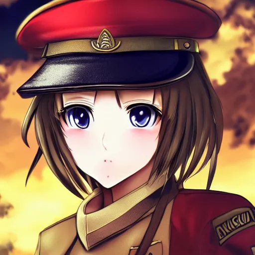 Prompt: Anime girl wearing a Military Uniform, highly detailed, HDR, sharp focus, 4k, anime art style, digital painting, cute
